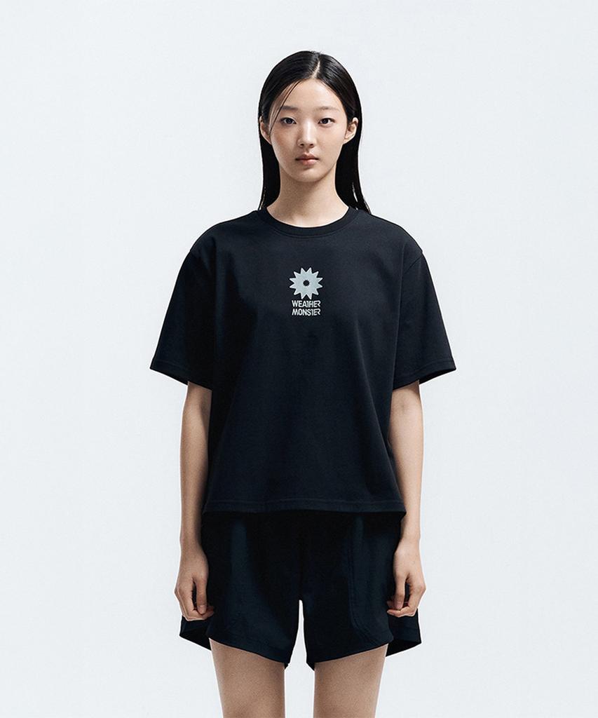 Koolongseupocheu Wm Women'S Crop Print Short Sleeve T-Shirt 8Htcm26204Blk