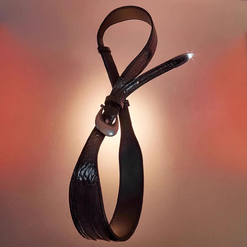 Casual fashion versatile black belt trendy personality simple women's decorative crocodile pattern belt niche