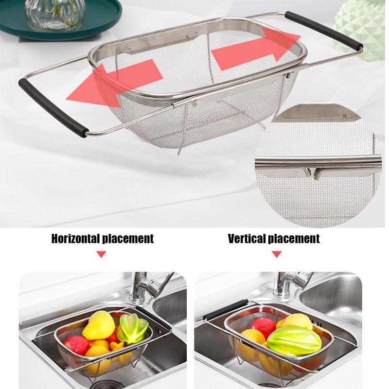 Kitchen Accessories Drain Basin Kitchen Sink Filter Stainless Steel Wash Vegetable Basket Multifunctional Telescoping Strainer