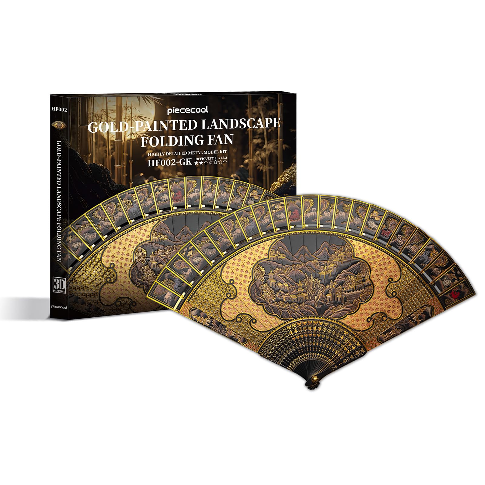 

Piececool 3D Antique Fan Landscape 3D Assembly No Glue Puzzle, Metal, Series, Gold-Painted Fan, Puzzle, Required, Required, 2-Star Difficulty,