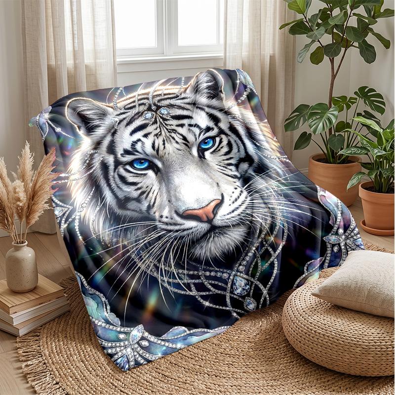 Elegant Tiger Roses Diamonds Theme blanket Lightweight Warm Flannel Blanket Decorative Throw Blanket for Home Decoration