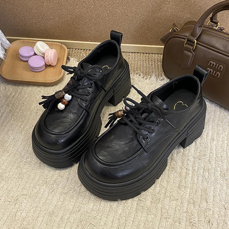 Patent leather thick-soled thick-heeled loafers women's 2025 spring and autumn new fashion versatile high-heeled single shoes British style small leat