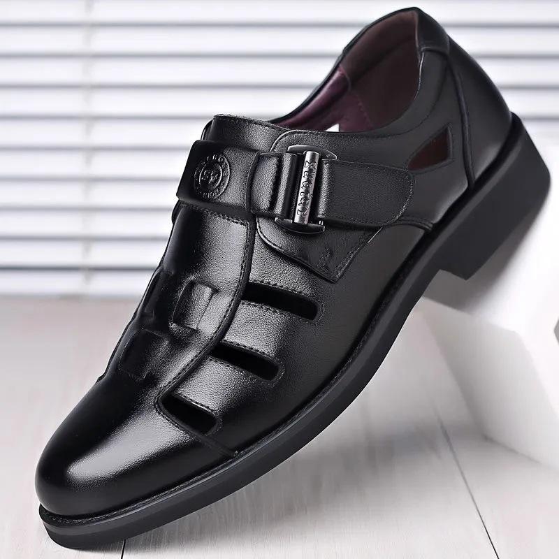 Men's summer leather shoes bag head hollow versatile breathable hole sandals casual trend dad sports shoes men