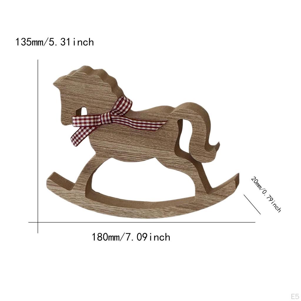 Rocking Horse Ornament Carved Wooden Figurine Housewarming Table Centerpiece Office Retro