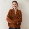 Women's Thick Striped Knit Cashmere Cardigan, Half-High Collar, Long Sleeve, Loose Fit, Slimming Outerwear for Autumn and Winter