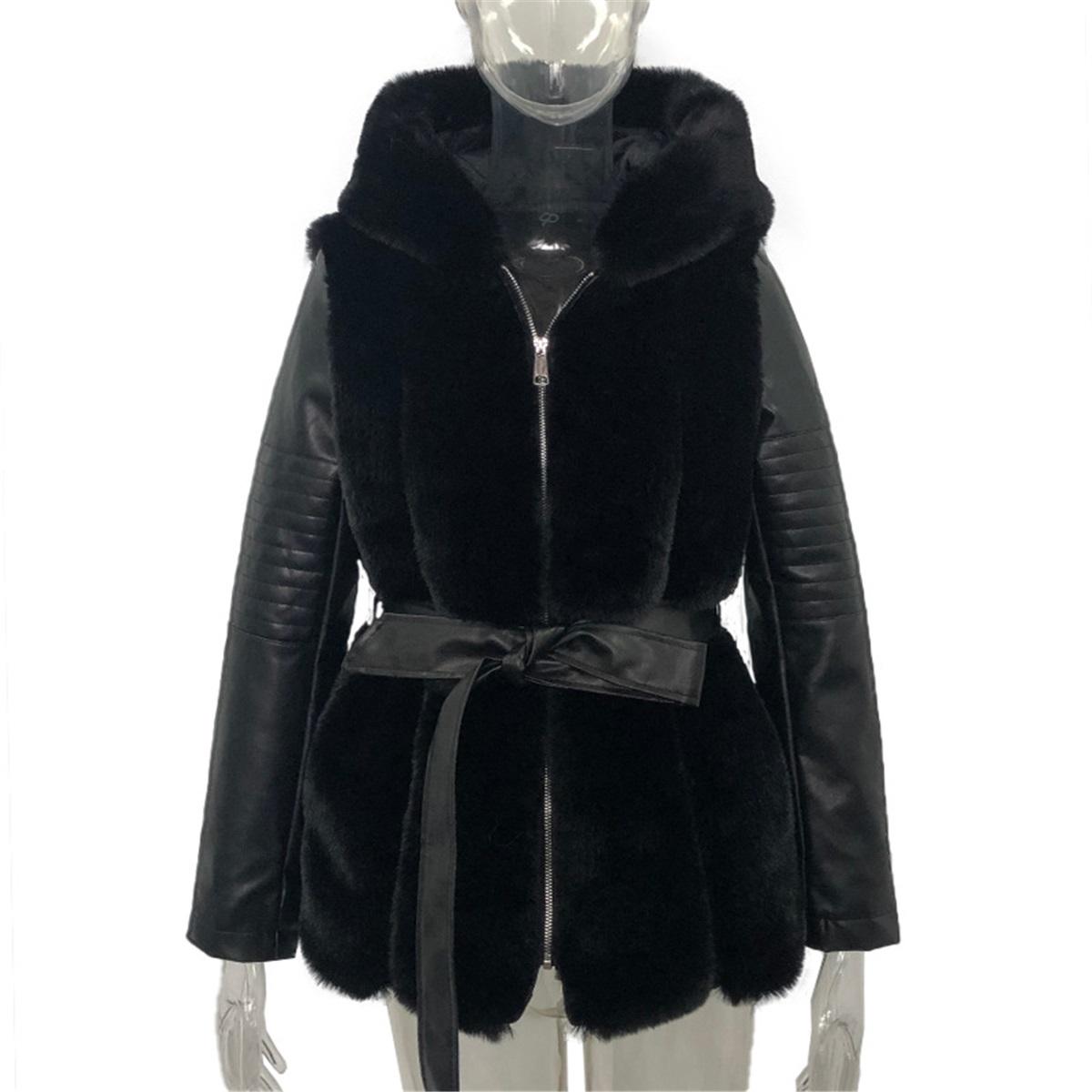 Women Faux Fur Hooded Coat Zip‑Up