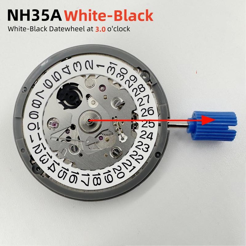 Japan Genuine NH35 Movement Crown At 3.0/3.8 O'clock White/Black Datewheel 24 Jewels High Accuracy Mod Replace Mechanism NH35A