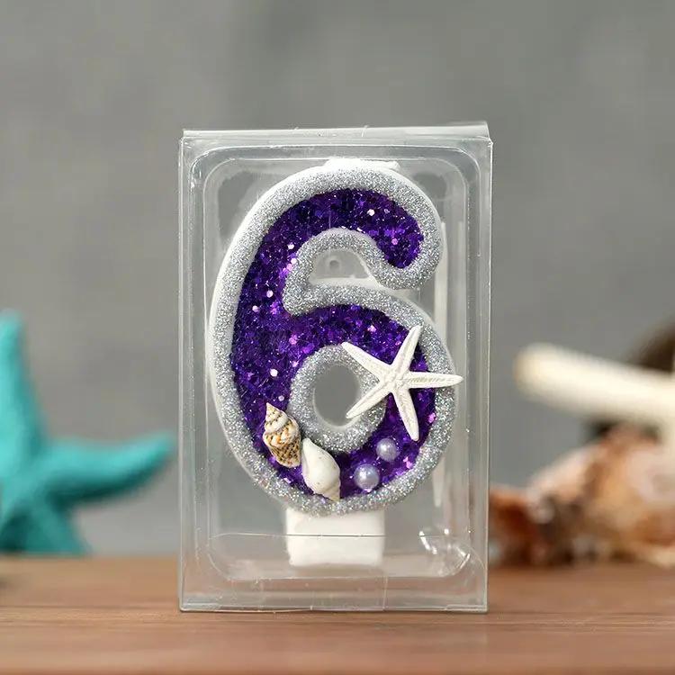 Original Birthday Number Candles Sparkling ocean Candle 2 Years for Cake Topper Decoration Purple Pure Bee Honey Candles