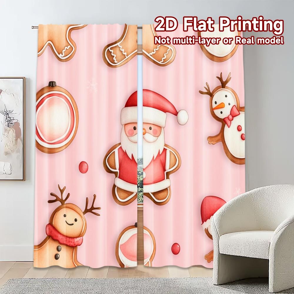Set Of 2 Curtains Christmas Cookies Cute Popular Window Treatment Versatile Polyester Fabric Decorations Curtain