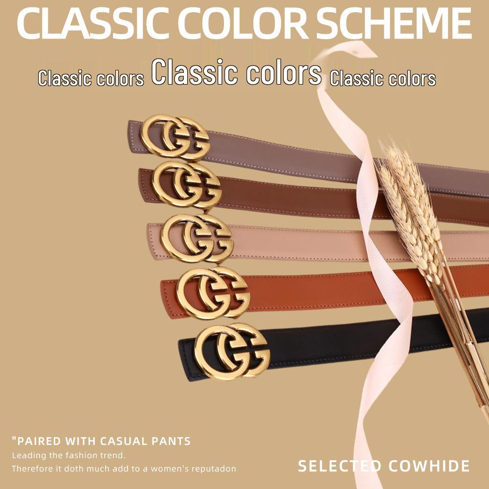 Damen Casual Rindsledergürtel mit Doppel-G-Schnalle - Einfarbig, vielseitig für Jeans und Anzüge