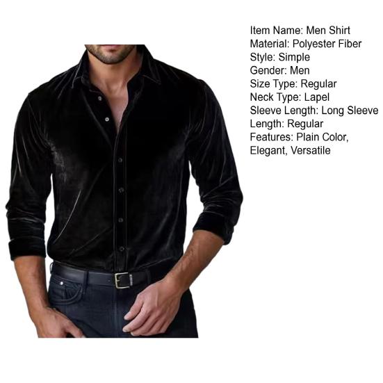 Męska Koszula Aksamitna z Długim Rękawem Zapinana na Guziki Kołnierzyk Gładki Kolor Casualowa Formalna Koszula na Imprezy Randki Biuro