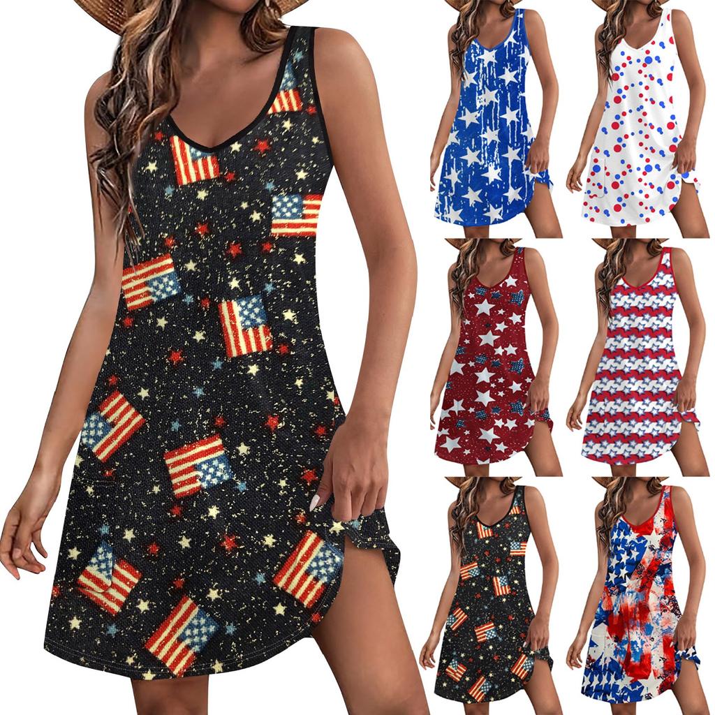 Women's Casual Sundress With Pockets Summer Boho Beach Dress Floral Blouses For Women T-Shirts Dress V Neck Loose Tank Dresses