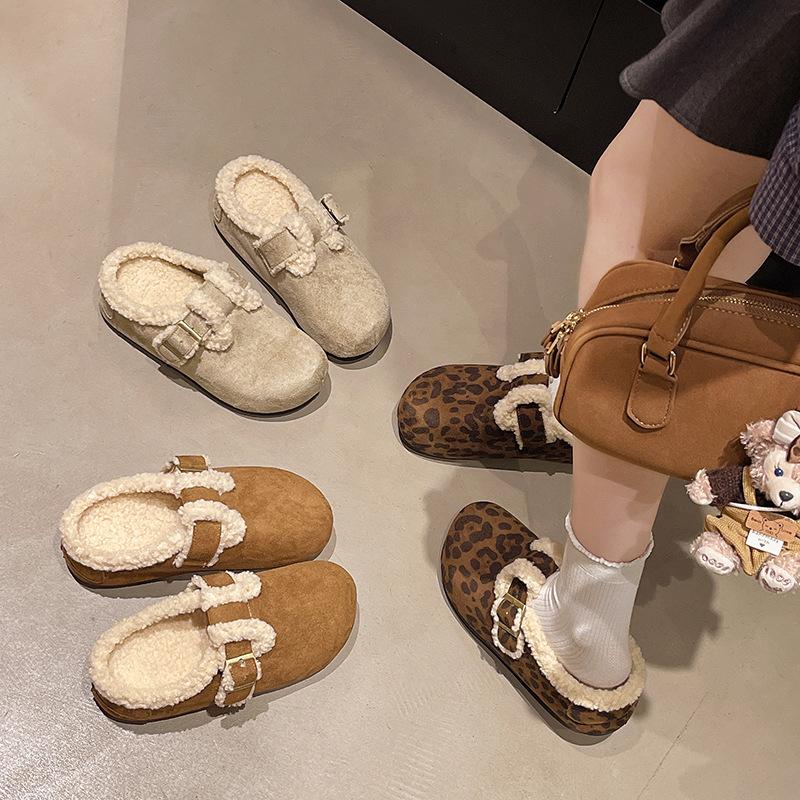 Women's Lightweight Comfortable Non-slip Heightening Winter Warm Plush Lining Non-slip Durable Casual Stirrup Feet Cotton Plush Slippers