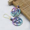 Colorful Pentagram Pattern Lizard And Wing Dangle Earrings Goth Punk Style Alloy Jewelry Creative Female Gift Perfect For Causal Decor