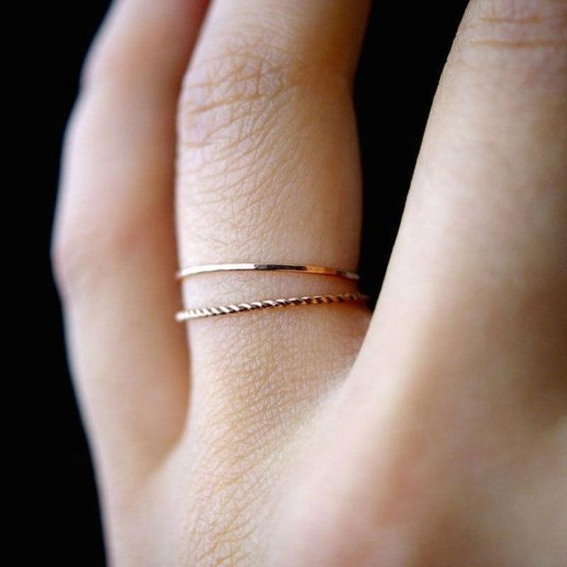 2 Pcs/set Metal Plating Ring Temperament Simple Joint Ring Female Bridal Sets Ring Fine Tail Ring