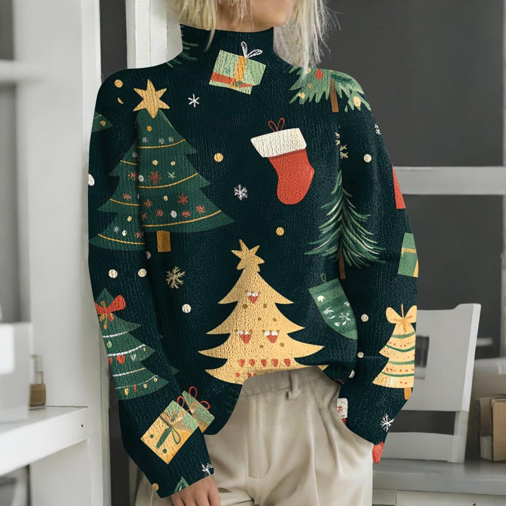 Christmas Sweatshirts For Women Knit Sweater Cute Shirt Fall Turtleneck Pullover Tops