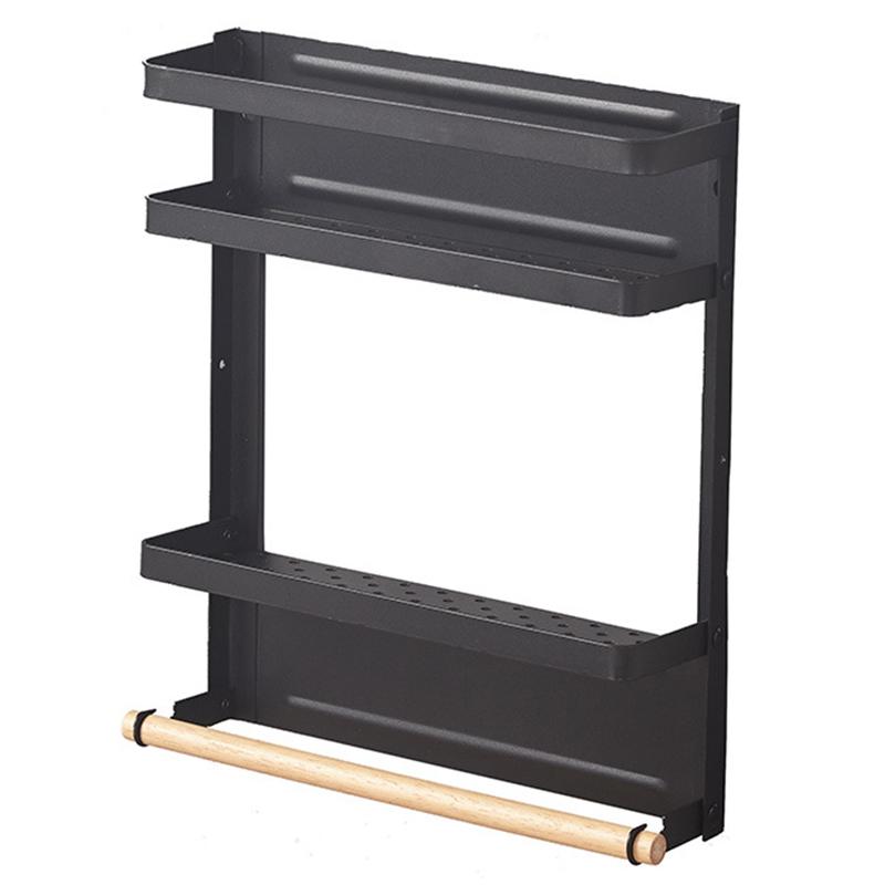 Fridge Magnetic Folding Carbon Steel Storage Rack with Wooden Rod, Size S