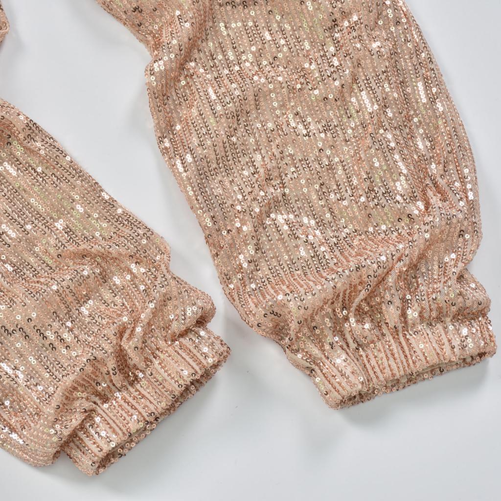 Gold Sequin Glitter Pants High Waist Long Pants Women Party Club Trouser Outfit Legged Casual Pants