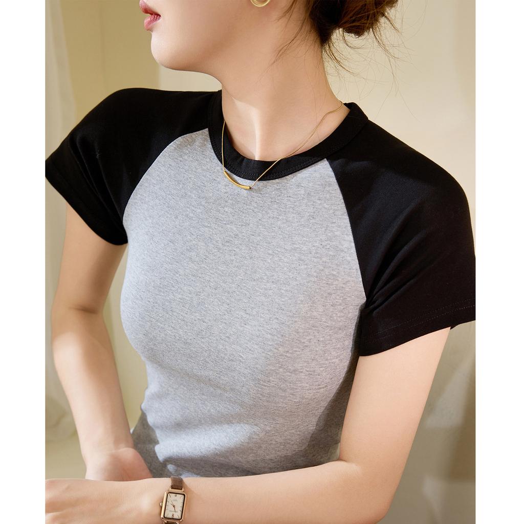 High Waist Blouse T-shirt Summer New Stitching Short-sleeved Cotton Base Shirt