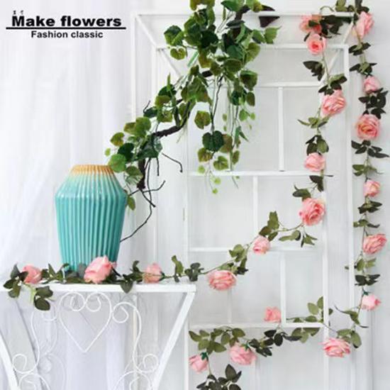 Rattan Plastic Rose Vine Artificial Flowers for Wedding Décor, Ceiling or Wall Hanging, and Air Conditioning Pipe Cover
