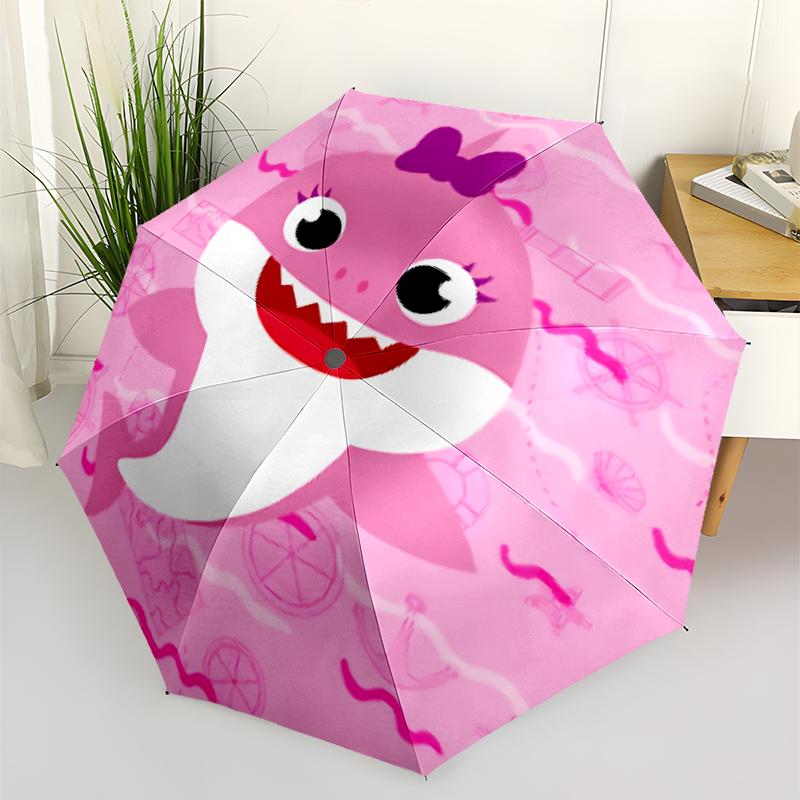 B-Baby Shark Print Automatic Umbrella, 8 Rib Iron Frame, Plastic Handle, Suitable for Outdoor Travel &Daily , Ideal Gift