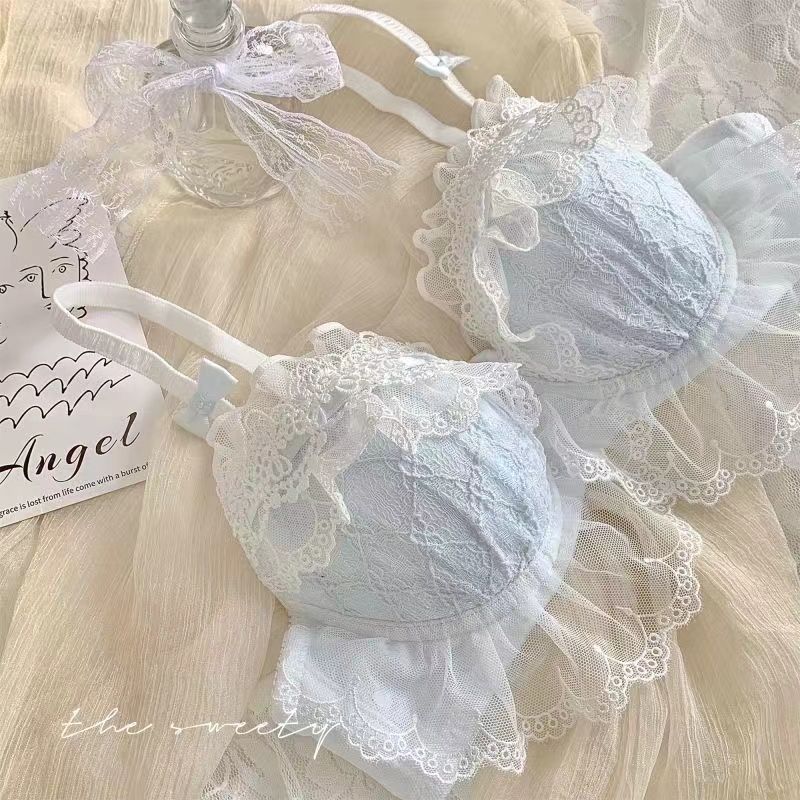 Japanische Lolita Unterwäsche Damen Anzug Kleine Brüste Push-up ohne Bügel Sexy BH Reiner Spitzen-BH-Überzug