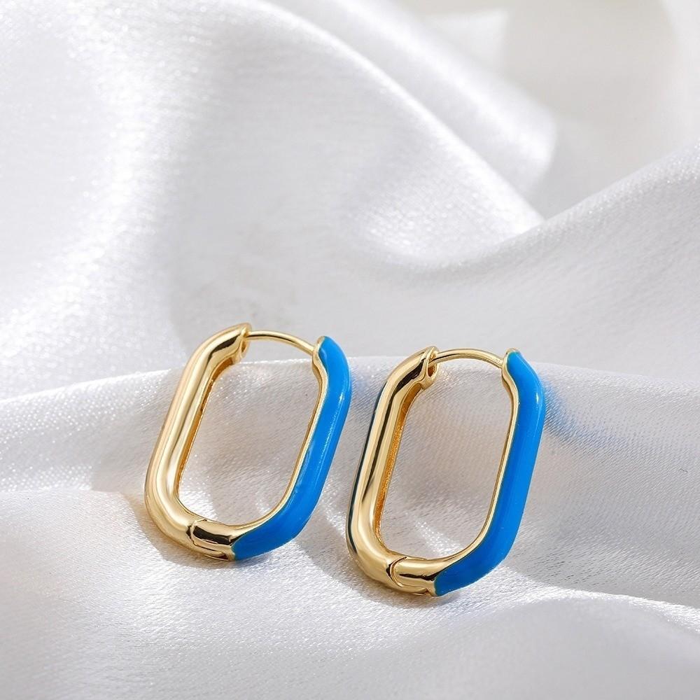 1 Pair Retro Geometric Hoop Earrings Colorful Colorful Enamel Earrings  Women Jewelry