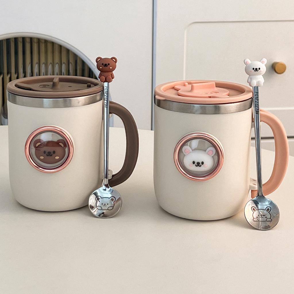 WORTHBUY Cartoon 316 Stainless Steel Mug 450ML Anti-scalding Water Cup With Lid For Kid Cute Drinking Cup Reusable Drinkware