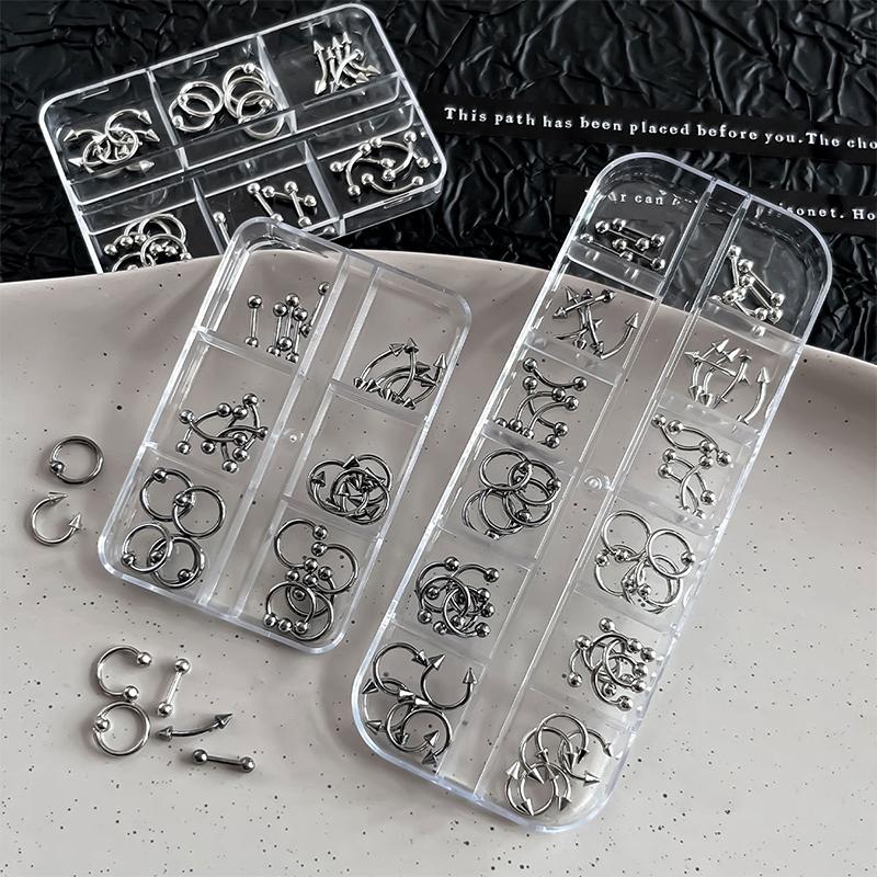 20/30/60Pcs Punk Metal 3D Nail Charms Fingertip Ring Studs Black/Silver Alloy Nail Art Decoration Manicure Supplies Accessories