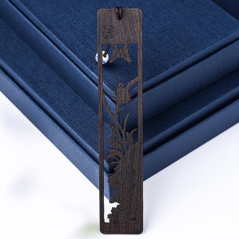 Purple Heart Wood & Bamboo Orchid Chrysanthemum Bookmarks - Artistic Wind-Inspired Gift Set