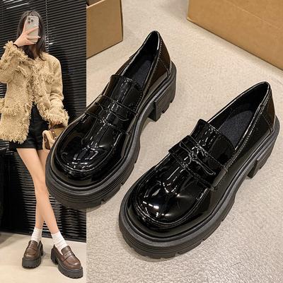 British Style Small Leather Shoes Women's Spring 2025 New One-pedal Round Head Loafers Platform Heightening Fashion Single Shoes
