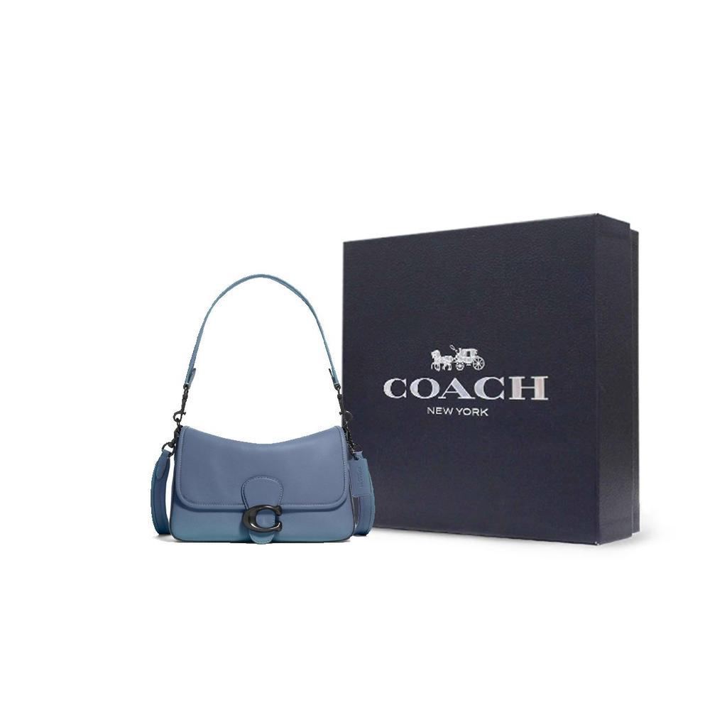 Coach Tabby 26 Flap Rhinestone C Logo Buckle Leather Shoulder Bag Women Shoulder Bag Washed-Denim C4823-V5D61