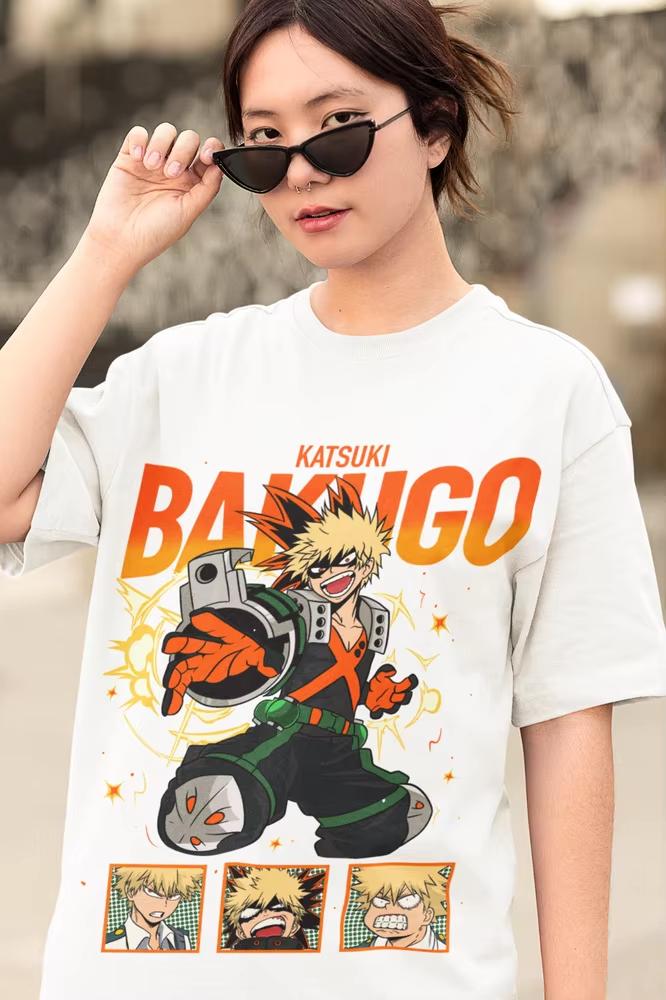 

2026 New Fashion Katsuki Bakugo Shortsleeved High Quality Oversized Casual TShirt Manga Hero Anime MHA Gift Shirt Tee All Size M