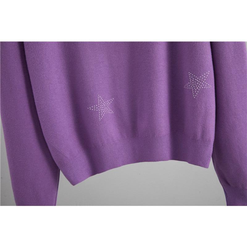 Fashion Autumn New Temperament Hot Diamond Loose Sweater Wide-leg Pants Knitted Two-piece Set for Women