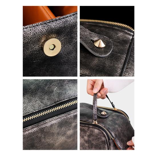 Faux Leather Travel Makeup Bag for Women Large Capacity Cosmetic Organizer Vintage Waterproof Toiletry Pouch with Handle