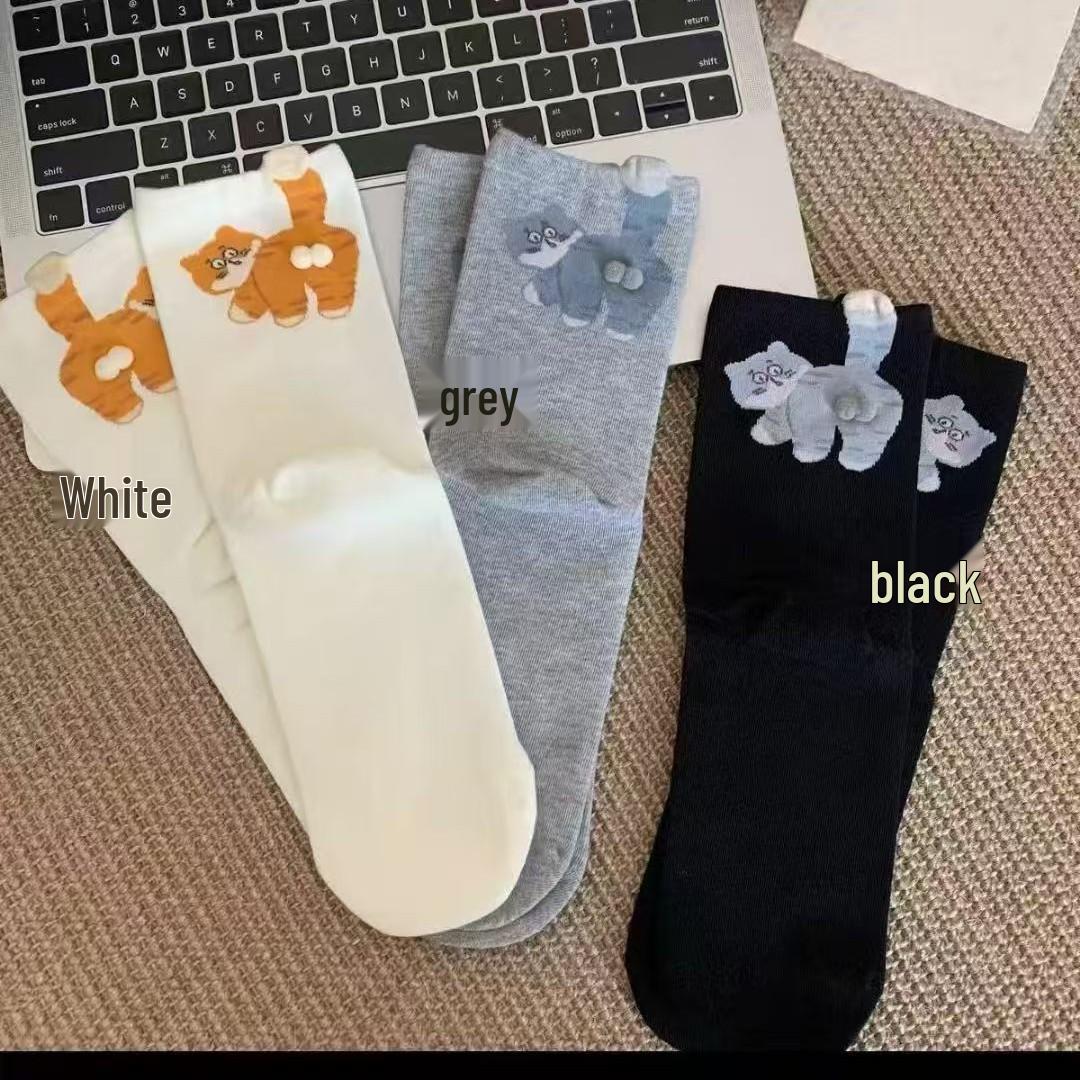 

Japanese Floral Lace Polka Dot Mid-Calf Socks for Autumn/Winter - Trendy Women s Korean Style Light Gray Floral Mid-Calf