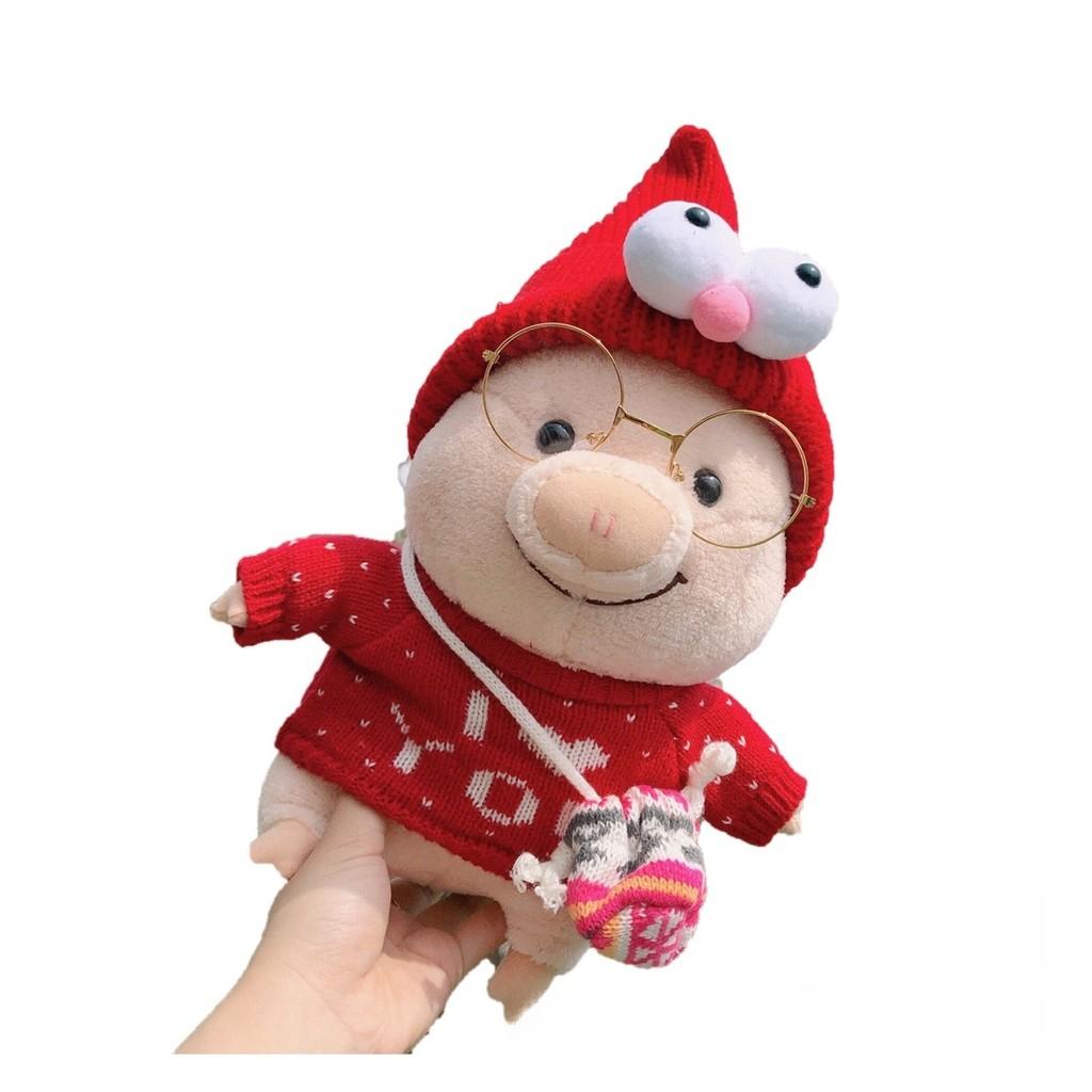 Plush Cute Pig Doll Wearing Sweater Glasses Crossbody Bag Design Gift For