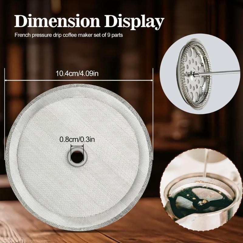 Universal 4In French Press Filter Replacements Set Includes Spirals and Crosses Disk Stainless Steel Plunger and Screens