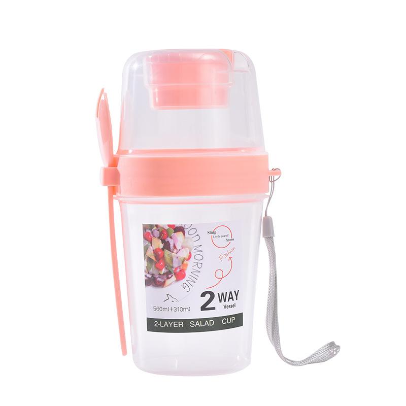 Przenośny plastikowy kubek na sałatkę z widelcem i pokrywką na owoce, warzywa, jogurt 800 ml
