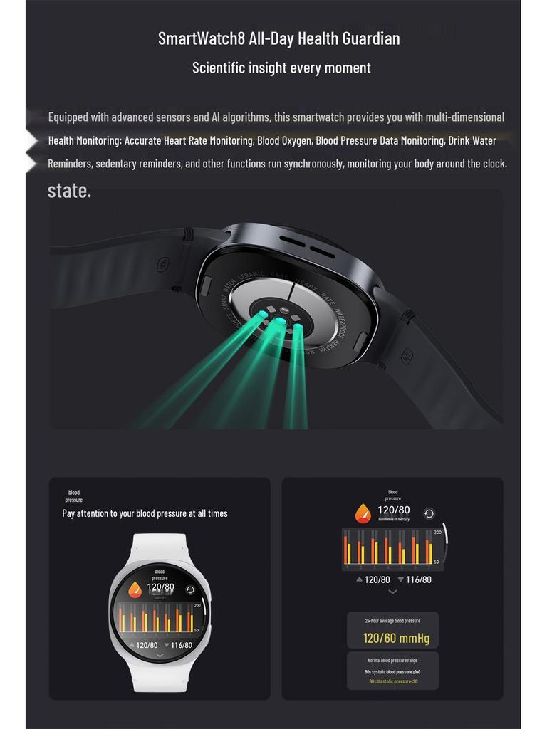 HD8mini Smartwatch: Bluetooth Calls, Heart Rate & Blood Pressure Monitoring, Waterproof Bracelet for Women's Health