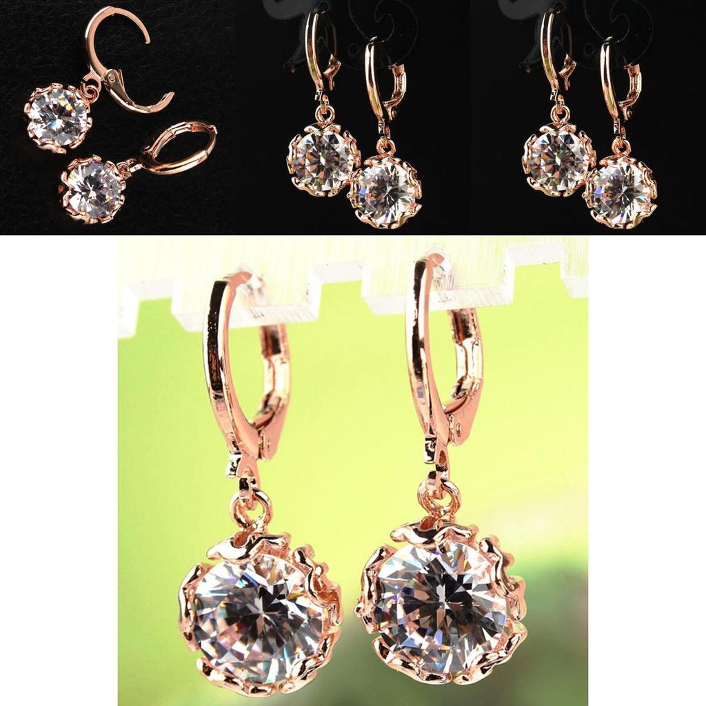 Elegant Fashion Women Rose Gold Plated White Crystal Stone Dangle Drop Earrings For Special Occasions