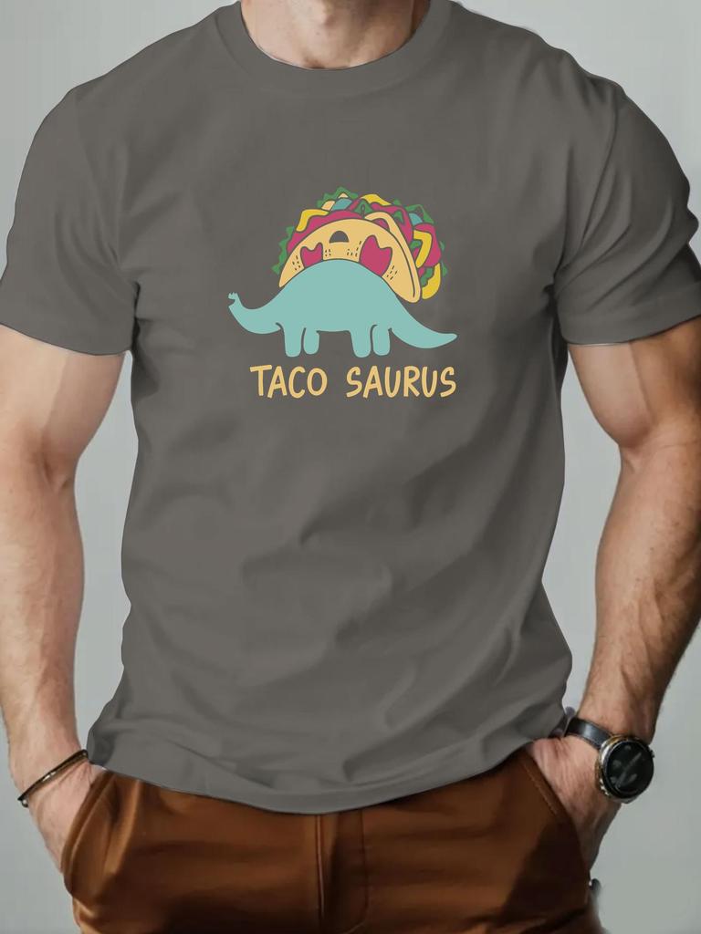 Mens Cotton Tshirt TACO SAURUS Summer Round Neck Shortsleeved Graphic Breathable Fashion Casual Tshirt