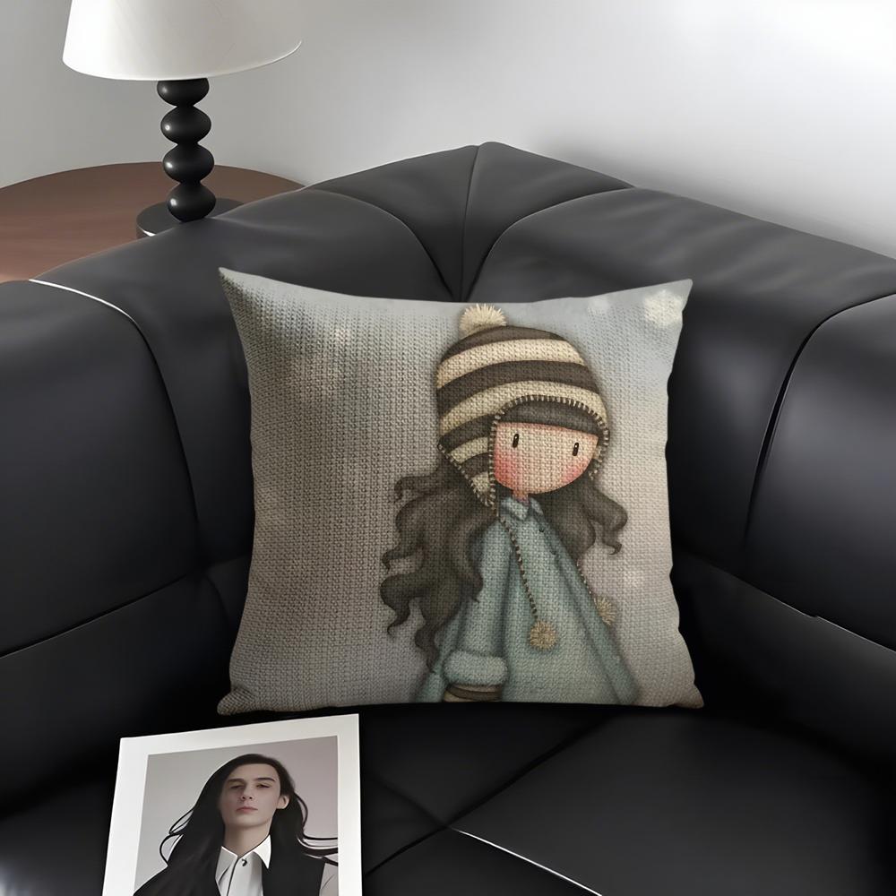 S-Santoro G-Gorjuss Cartoon Cushion Cover Natural Linen Organic Fabric Double-Sided Printing Sofa Home Decor Gift Pillow Case