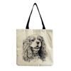 Damen Vintage Leinen-Tragetasche - Große Kapazität Hundeprint Schulter-Handtasche für Freizeit & Lebensmitteleinkauf KTB