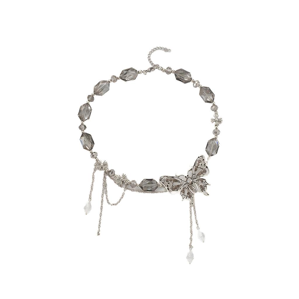 Ethnic Style Collarbone Chain Women'S Heavy Industry Retro Crystal Butterfly Fringed Necklace Temperament High-End Fashion Accessories