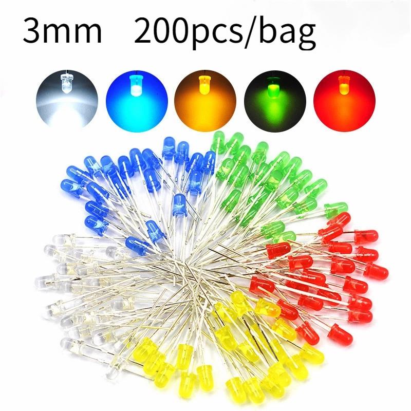 Lysemitterende dioder 5 farger elektroniske komponenter 3 mm LED / 5 mm LED assorterte farger DIY LED lysdioder sett