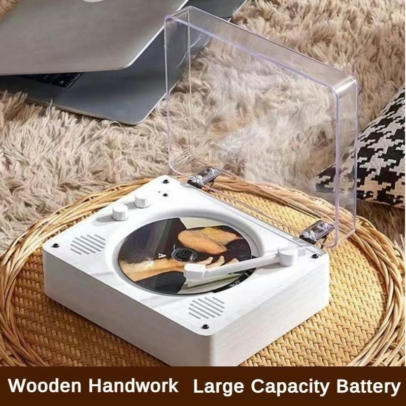 10W 5V Record Player Vintage Vinyl CD Player Mobile Bluetooth Large Battery Sound System Stereo Dual Speaker