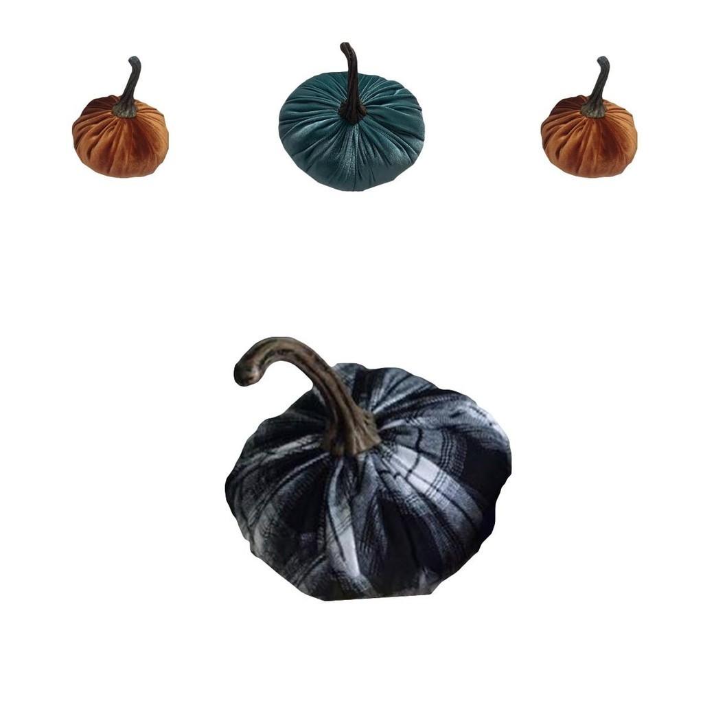 Luxurious Blue Velvet Pumpkin Plush Throw Pillows For Elegant Halloween Decor