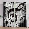 2pcs, Polyester Material, HD Digital Printing Black and White Musical Note Pattern, Light Filtering Curtain, Suitable for Bedroo