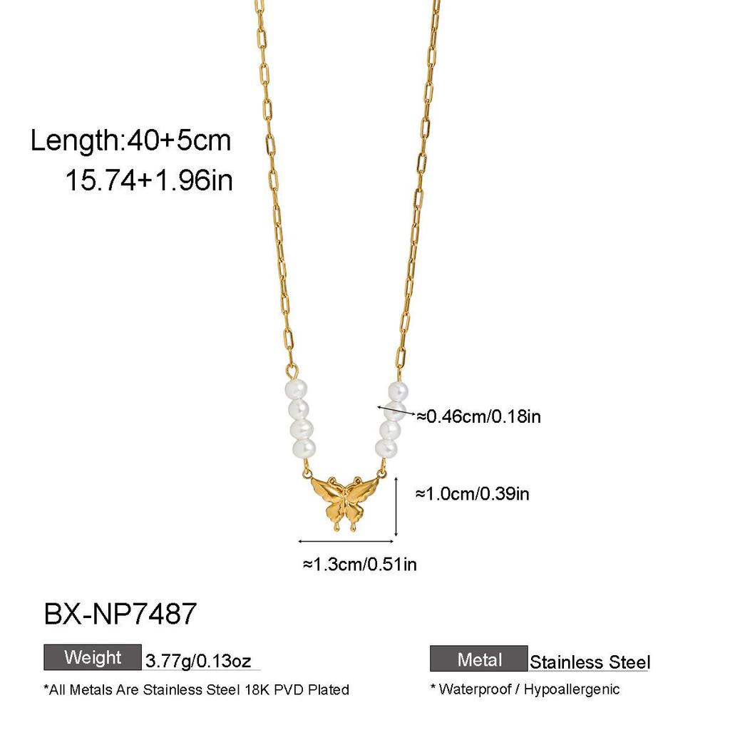 French Baroque Pearl Pendant Necklace - Minimalist Titanium Steel Chain, Colorfast Light Luxury Fashion Accessories for Women.